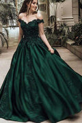 Abito da Ballo Verde Scollato sulle Spalle con Appliques PG784