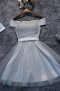 Off Shoulder Grau Tüll Kurze Abschlussballkleider Homecoming-Kleider PD111