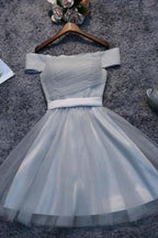 Off Shoulder Grau Tüll Kurze Abschlussballkleider Homecoming-Kleider PD111
