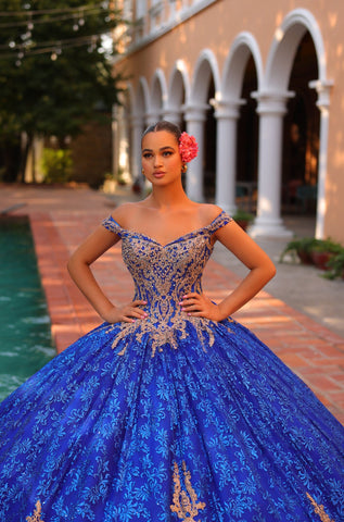 Schulterfreies Quinceanera-Kleid mit Kapuzenmantel von Amarra 54324