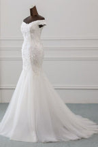 Off Shoulder Lace-up Applique Pretty Mermaid Elegant Wedding Dresses