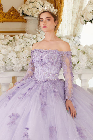 Schulterfreies Langarm-Ballkleid von Ladivine 15706
