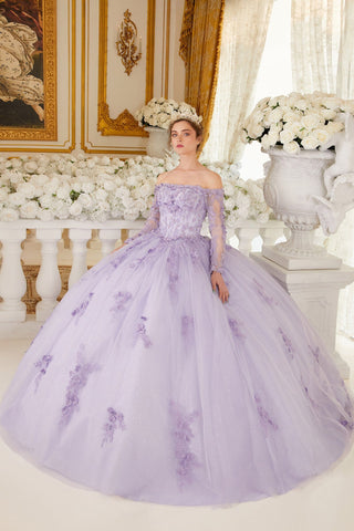 Schulterfreies Langarm-Ballkleid von Ladivine 15706
