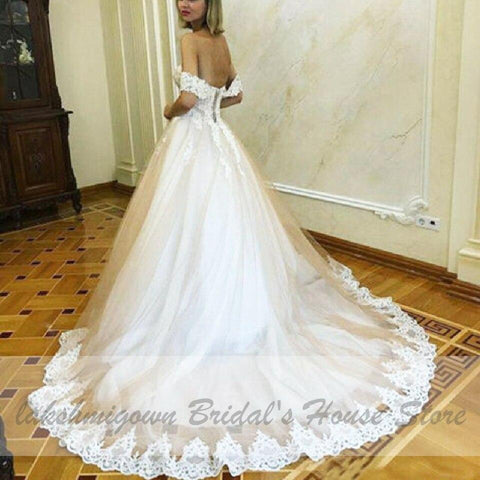 NumberSea Schulterfreies Prinzessinnen-Brautkleid mit Vintage-Spitzenapplikationen