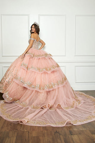 Schulterfreies Ballkleid mit Puffärmeln von Petite Adele PQ1041