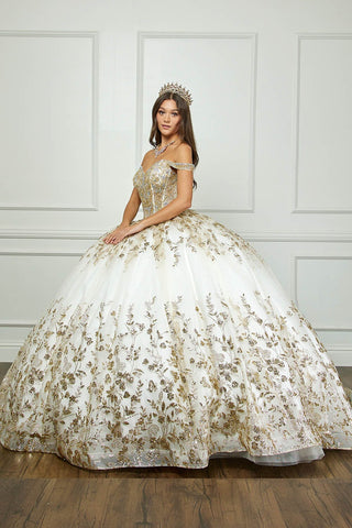 Schulterfreies Ballkleid mit Puffärmeln von Petite Adele PQ1041