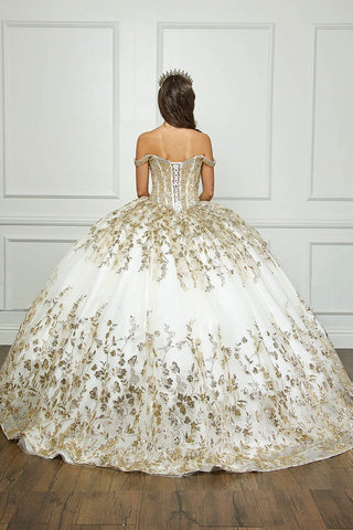 Schulterfreies Ballkleid mit Puffärmeln von Petite Adele PQ1041