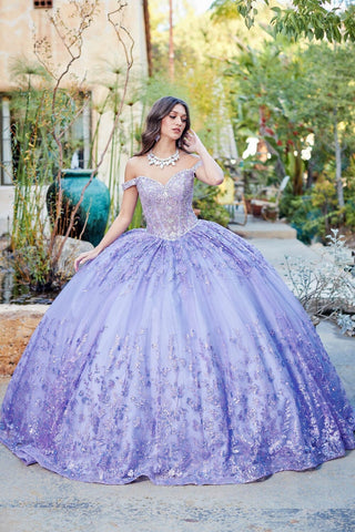 Schulterfreies Ballkleid mit Puffärmeln von Petite Adele PQ1041