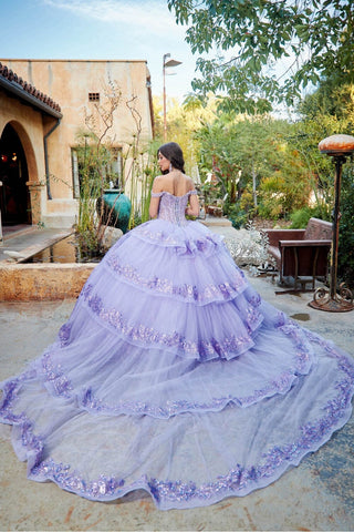 Schulterfreies Ballkleid mit Puffärmeln von Petite Adele PQ1041