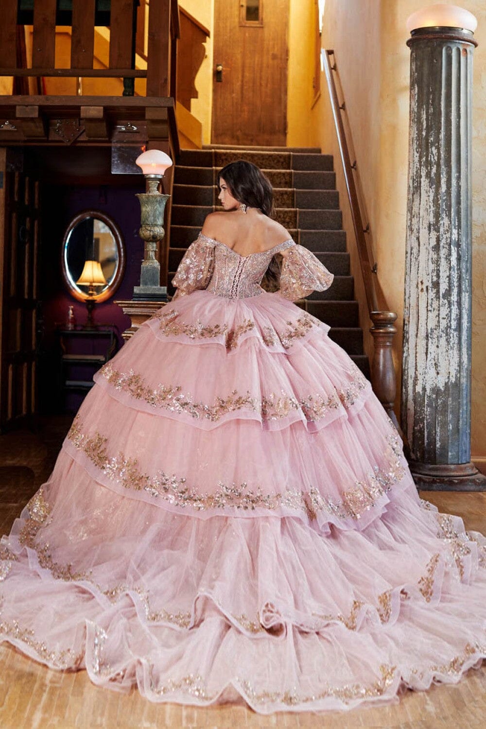 Off Shoulder Puff Sleeve Ball Gown by Petite Adele PQ1041