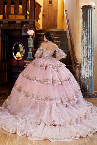 Schulterfreies Ballkleid mit Puffärmeln von Petite Adele PQ1041