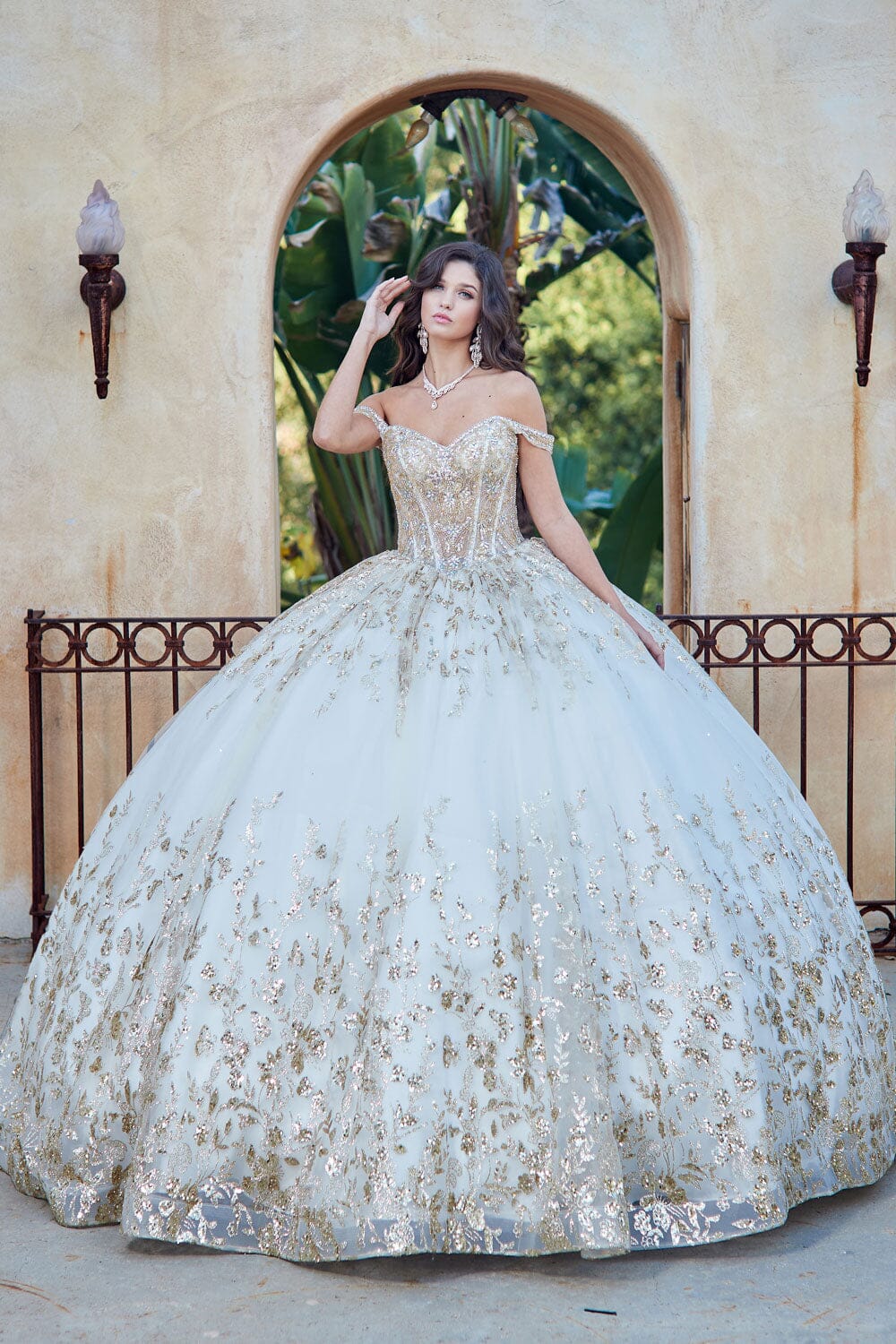 Off Shoulder Puff Sleeve Ball Gown by Petite Adele PQ1041