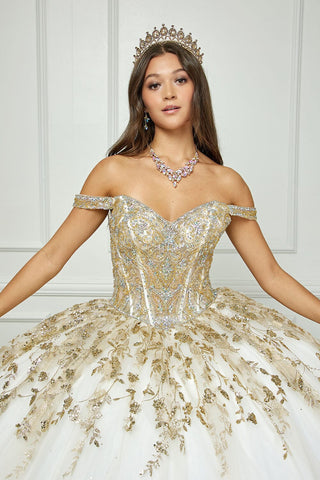 Schulterfreies Ballkleid mit Puffärmeln von Petite Adele PQ1041