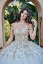 Off Shoulder Puff Sleeve Ball Gown by Petite Adele PQ1041