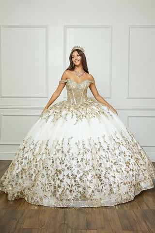 Schulterfreies Ballkleid mit Puffärmeln von Petite Adele PQ1041