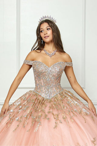 Schulterfreies Ballkleid mit Puffärmeln von Petite Adele PQ1041