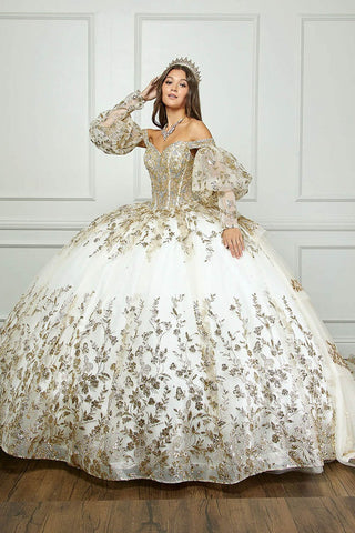 Schulterfreies Ballkleid mit Puffärmeln von Petite Adele PQ1041