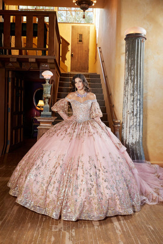 Schulterfreies Ballkleid mit Puffärmeln von Petite Adele PQ1041