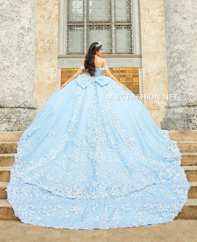 Schulterfreies Quinceanera-Kleid mit Schleppe von House of Wu 26022T
