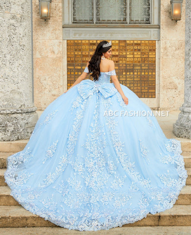 Schulterfreies Quinceanera-Kleid mit Schleppe von House of Wu 26022T