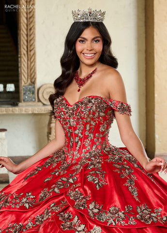 Schulterfreies Quinceanera-Kleid mit Rüschen von Rachel Allan RQ5001