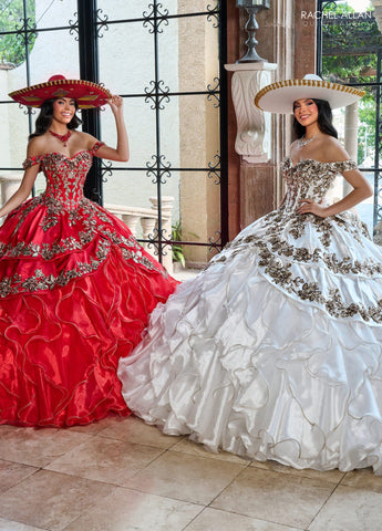 Schulterfreies Quinceanera-Kleid mit Rüschen von Rachel Allan RQ5001