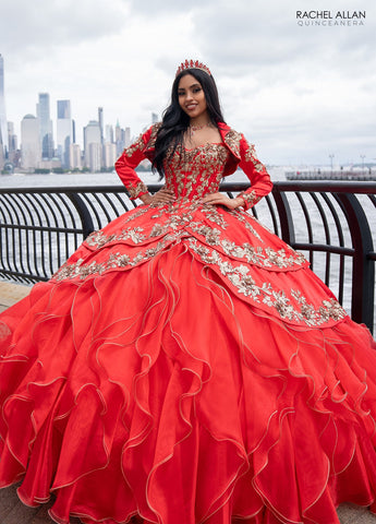Schulterfreies Quinceanera-Kleid mit Rüschen von Rachel Allan RQ5001