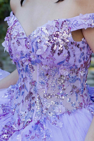 Schulterfreies, transparentes Korsett-Ballkleid von Cinderella Couture 8125J