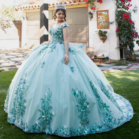 Schulterfreies, transparentes Korsett-Ballkleid von Cinderella Couture 8125J