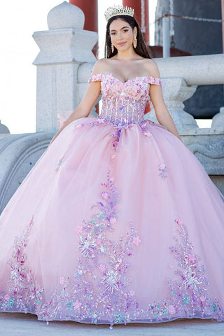 Schulterfreies, transparentes Korsett-Ballkleid von Cinderella Couture 8125J