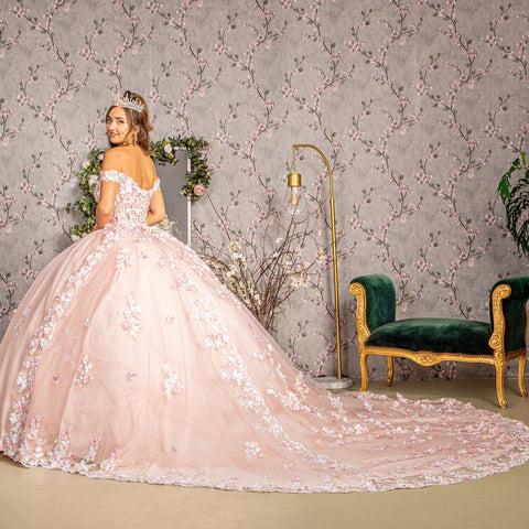 Schulterfreies, transparentes Korsett-Ballkleid von Elizabeth K GL3182