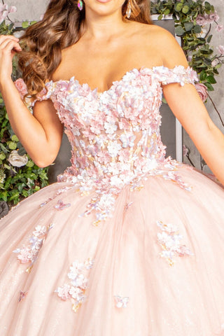 Schulterfreies, transparentes Korsett-Ballkleid von Elizabeth K GL3182