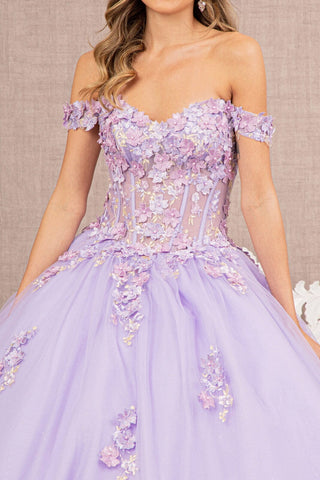 Schulterfreies, transparentes Korsett-Ballkleid von Elizabeth K GL3182