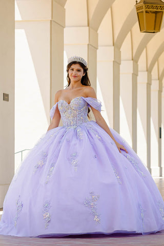 Schulterfreies, transparentes Korsett-Ballkleid von Petite Adele PQ1031