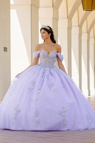 Schulterfreies, transparentes Korsett-Ballkleid von Petite Adele PQ1031