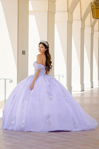 Schulterfreies, transparentes Korsett-Ballkleid von Petite Adele PQ1031