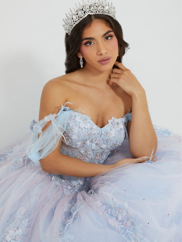 Schulterfreies, transparentes Korsett-Quinceanera-Kleid von House of Wu 26047