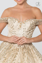 Off Shoulder Glitter Ball Gown by Elizabeth K GL2831
