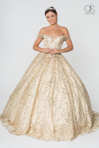 Off Shoulder Glitter Ball Gown by Elizabeth K GL2831