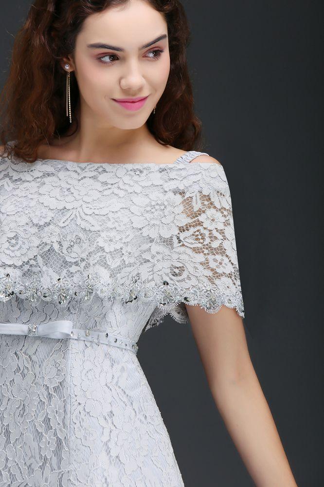 Trägerloses Teelängen-A-Linien-Spitzen-Heimkehrballkleid