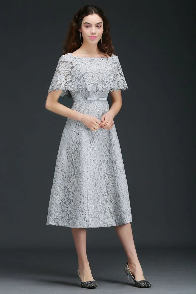 Trägerloses Teelängen-A-Linien-Spitzen-Heimkehrballkleid