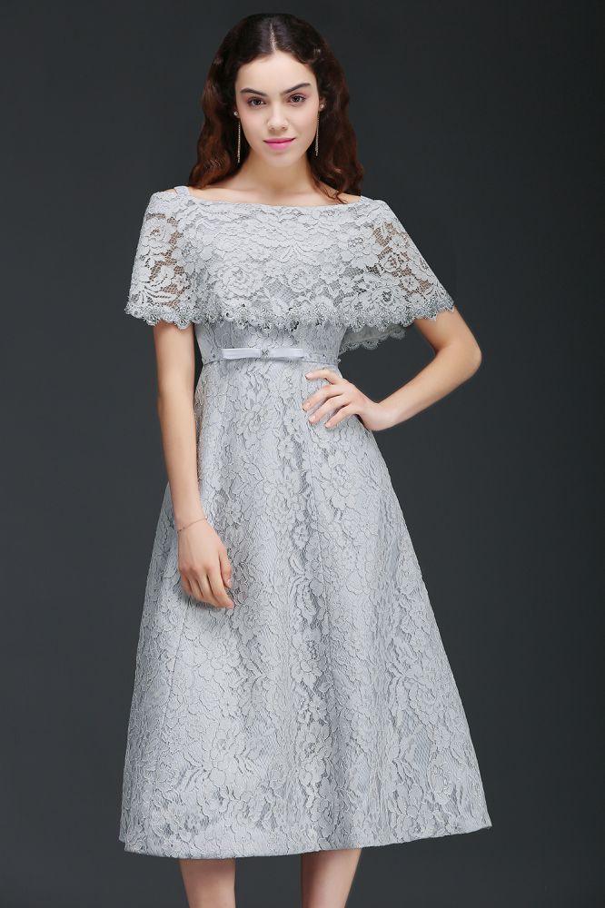 Trägerloses Teelängen-A-Linien-Spitzen-Heimkehrballkleid