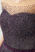 Schulterfreies Aline-Abend-Swing-Kleid mit Perlen und Pailletten, Schnürung, Partykleid