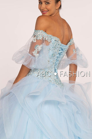 Schulterfreies Ballkleid mit transparenten Ärmeln von Elizabeth K GL2601