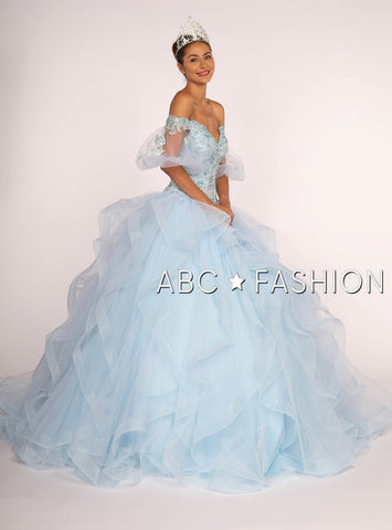 Schulterfreies Ballkleid mit transparenten Ärmeln von Elizabeth K GL2601