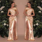 Off The Shoulder Charmeuse Prom Dress Split Ruffle Mermaid