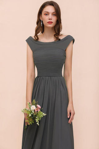 Schulterfreies Brautjungfernkleid mit seitlichem Schlitz vorne, A-Linie, Hochzeitsgastkleid
