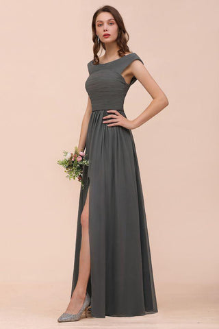 Schulterfreies Brautjungfernkleid mit seitlichem Schlitz vorne, A-Linie, Hochzeitsgastkleid