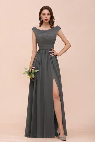Schulterfreies Brautjungfernkleid mit seitlichem Schlitz vorne, A-Linie, Hochzeitsgastkleid