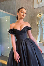 Off-the-Shoulder Little Black Dress Short A-line Satin Evening Dresses